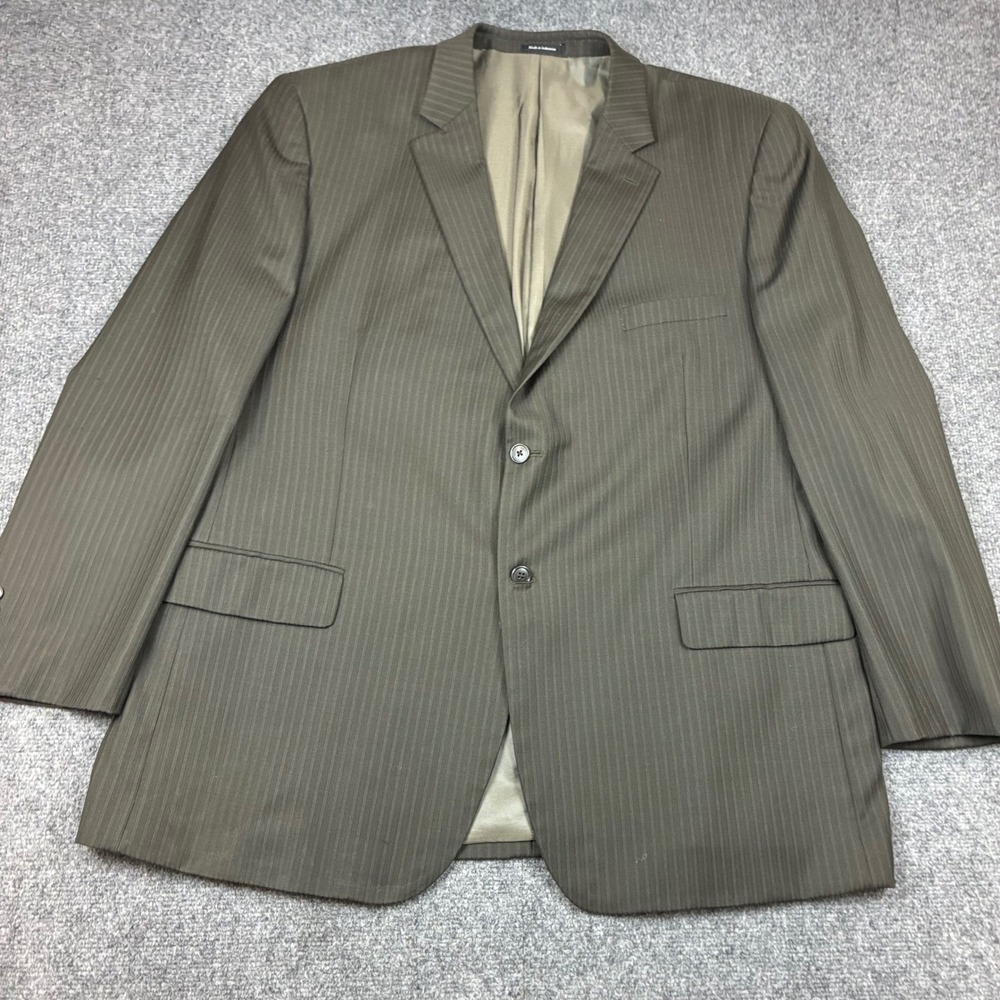 Wilke-Rodriguez Mens Size 52 Long Wool Pinstripe 2 Piece Suit Olive Brown
